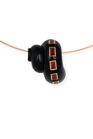 Turbo Carved Onyx Shell | Baguette Orange Sapphires