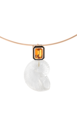 Classic Carved Crystal Nautilus with Emerald Cut Citrine