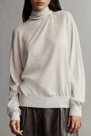 Easy T-Neck Sweater | White Heather Grey