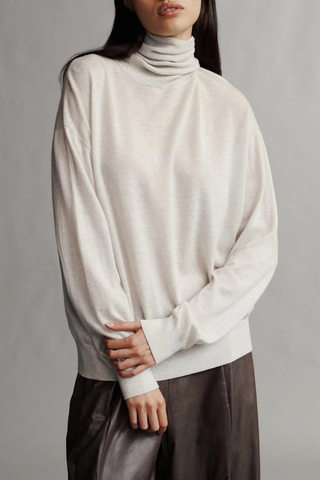 Easy T-Neck Sweater | White Heather Grey