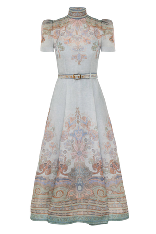 Eden Belted Midi Dress | Blue Paisley