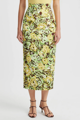 Lorelei Skirt Abstract | Roses Green & Lemon