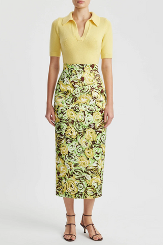 Lorelei Skirt Abstract | Roses Green & Lemon