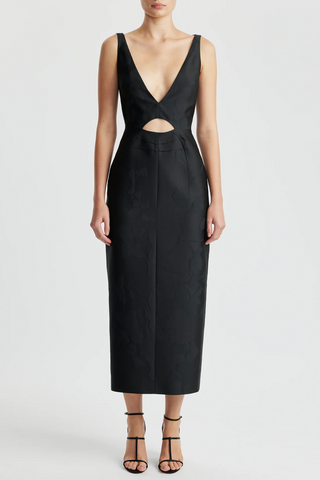 Ilyse Dress In Black Embossed Cloque