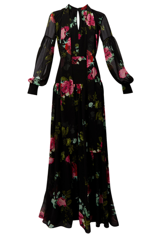 Blouson Sleeve With Neck Tie Gown | Black
