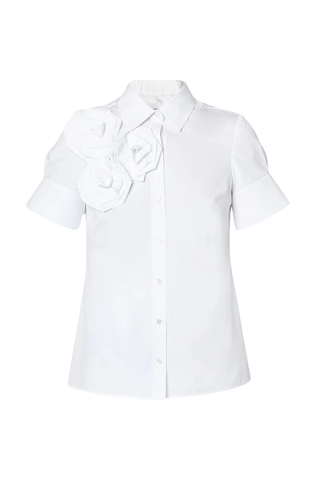 Button Down Shirt With Rosettes | White