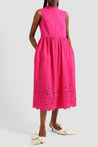 Erdem Floral Cutwork Embroidered Sleeveless Shirtdress in Cerise at Nordstrom, Size 10 Us