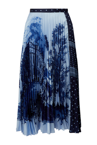 Pleated Midi Skirt | Sky Blue + Navy