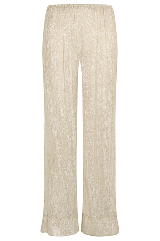 Pyjama Trousers In Silk Chiffon And Lurex With Beadwork | Silver