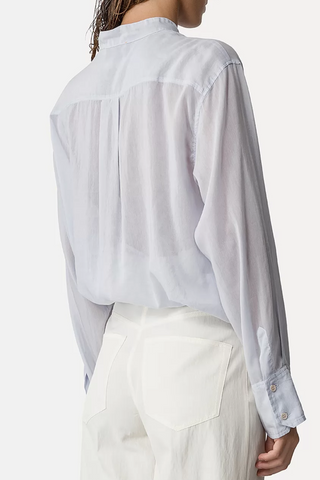 Granddad Collar Shirt With Ruffles | Sky