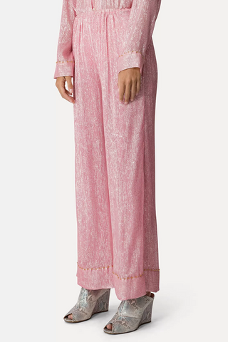 Pyjama Trousers In Silk Chiffon And Lurex With Beadwork | Light Rose