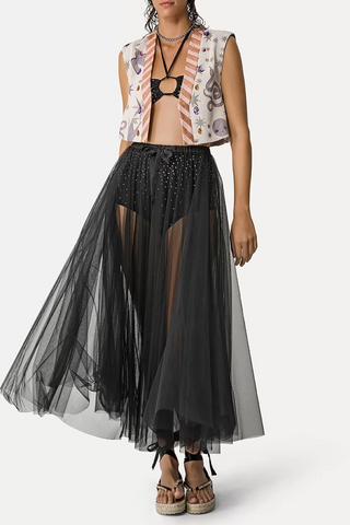Chic Tulle Skirt With Jersey High Rise Briefs | Nero
