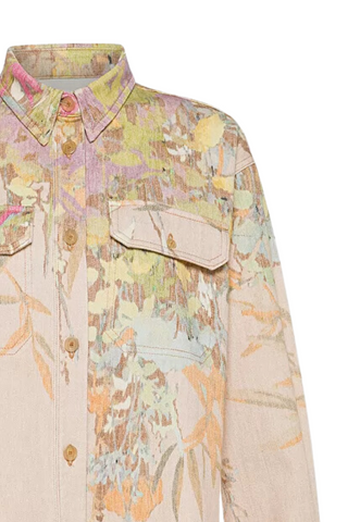 Overshirt in Cotton Denim and Linen | “Heaven” Print Petalo