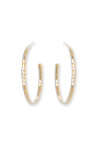 Gold Round Wire Hoops w/ 5 French Pave Set Diamonds