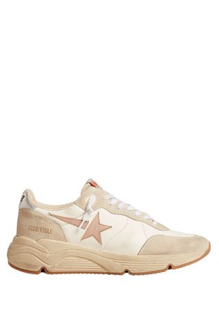 Running Sole Nappa Upper With Ornamental Stitching Leather Star Laminated Heel Suede Spur | White/Seedpearl/Silver