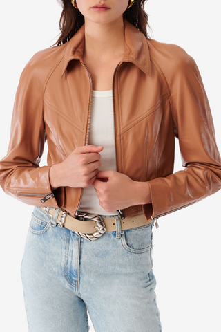 Kaja Cropped Leather Jacket Fudge Brown