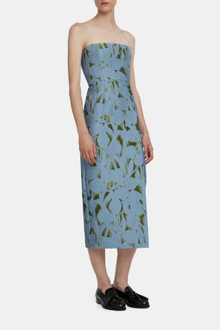 Imara Dress | Cloud Blue & Khaki Embellished Wool