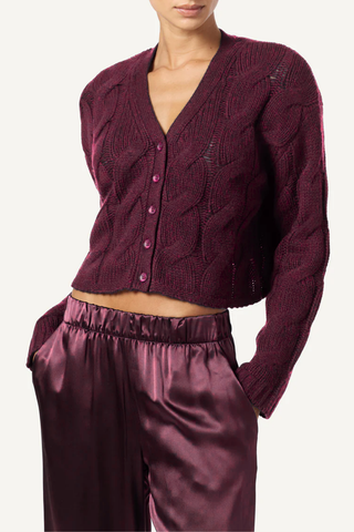 Jolie V-Neck Cropped Cable Cardigan | Bordeaux