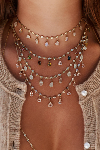 Multi Shape Gemstone + Diamond Shaker Necklace