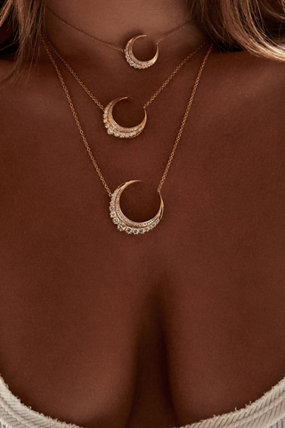 Mini Pave Diamond Crescent Moon Necklace