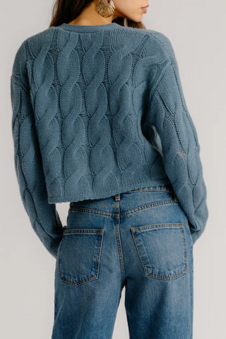 Jolie V-Neck Cropped Cable Cardigan | Smoky Blue