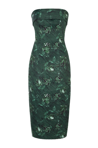 Keeley Dress | Green Roses On Marble Print Taffeta Faille