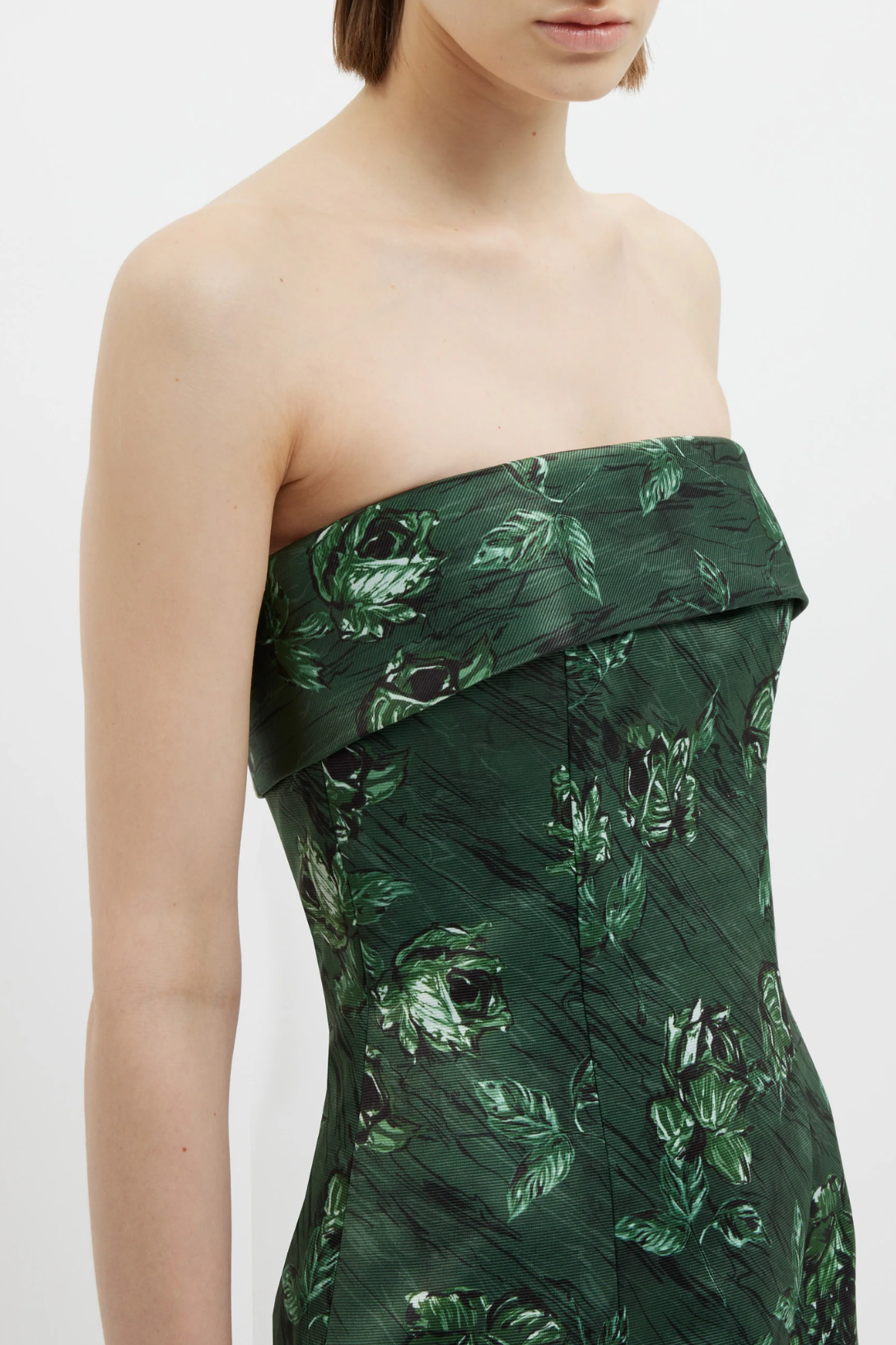 Keeley Strapless Dress in Green Roses On Marble Print Taffeta Faille | Emilia Wickstead, UK 10 Keeley Strapless Dress in Green Roses On Marble Print Taffeta Faille | Emilia Wickstead, UK 10