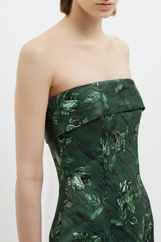 Keeley Dress | Green Roses On Marble Print Taffeta Faille Valentines Austin Keeley Dress | Green Roses On Marble Print Taffeta Faille Valentines Austin