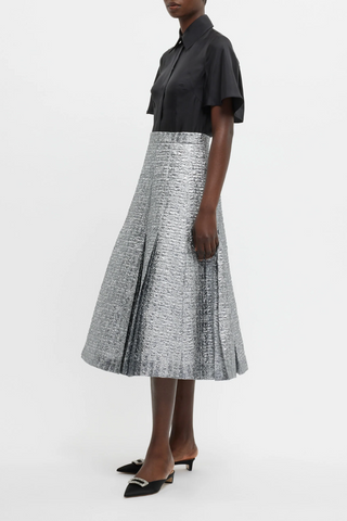 Kensie Skirt | Silver Metallic Seersucker