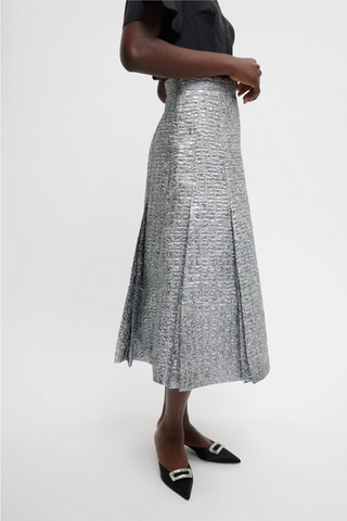 Kensie Skirt | Silver Metallic Seersucker