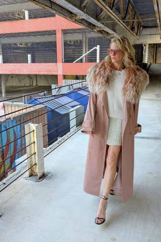 Vinyl Double Breasted Trench With Shearling | Mauve