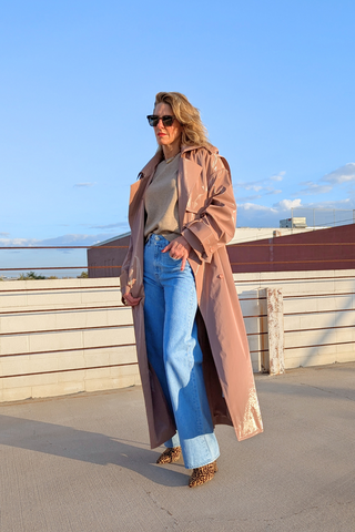 Vinyl Double Breasted Trench With Shearling | Mauve