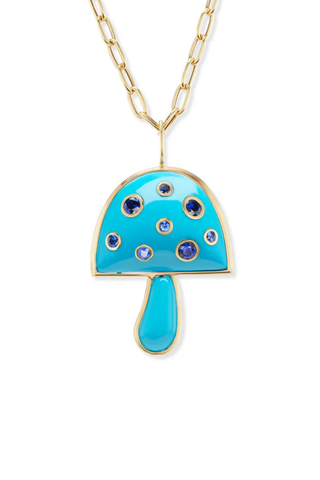 Large Magic Mushroom Pendant with Turquoise | Blue Sapphires