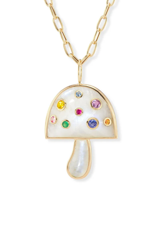 Large Magic Mushroom Pendant with Moonstone | Multi-Colored Sapphires