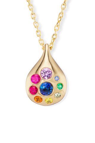 Large Petal Pendant Necklace | Rainbow Sapphires & Emeralds