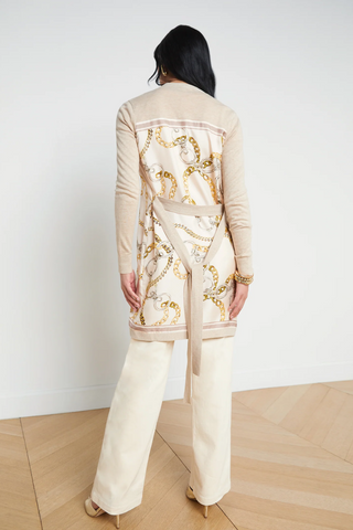 Beverly Silk Panel Cardigan | Crema Ecru Multi Oversized Chain Scarf