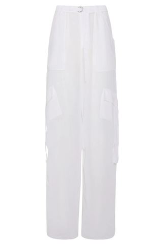 Lightweight Georgette Utility Pocket Pant | White