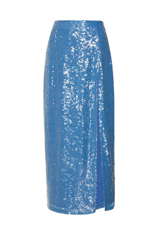 Sequin High Waist Slit Skirt | Sky Blue