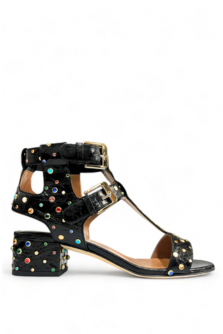 Dippo Sporty and Chic Sandal | Black & Multico Studs