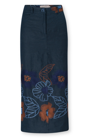 Layan Skirt | Navy Ochre Flower Embroidery