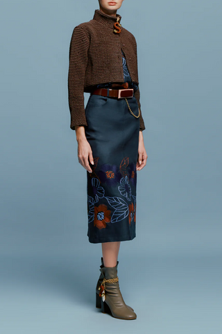 Layan Skirt | Navy Ochre Flower Embroidery