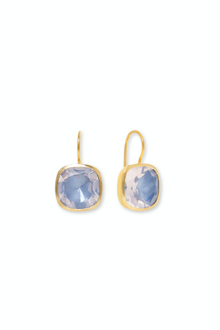 Luzia Button Earrings | 14K Yellow Gold / Lavender Moon Quartz