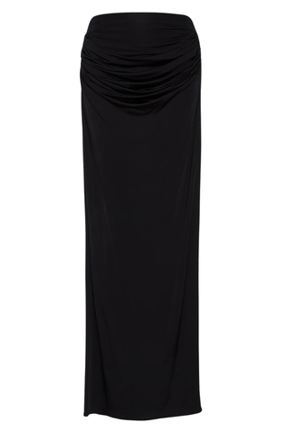 Draped Low Waist Midi Skirt | Black