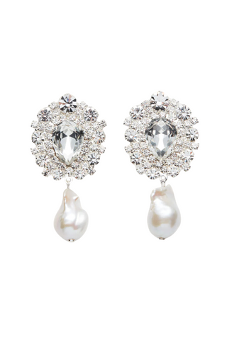 Crystal Plate and Pearl Earrings | Silver