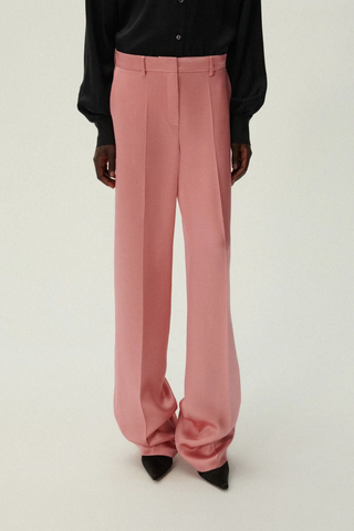 Wide Leg Silk Tailored Pants | Pink