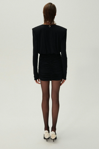 Long Sleeve Draped Mini Dress | Black