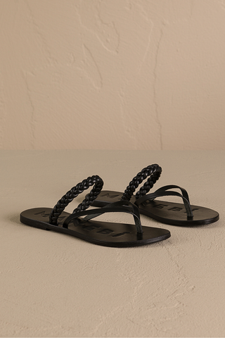 Leather Sandals Black Braid Thongs