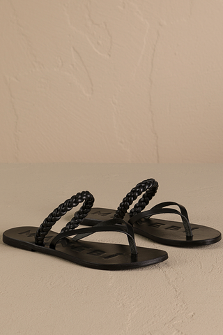 Leather Sandals Black Braid Thongs