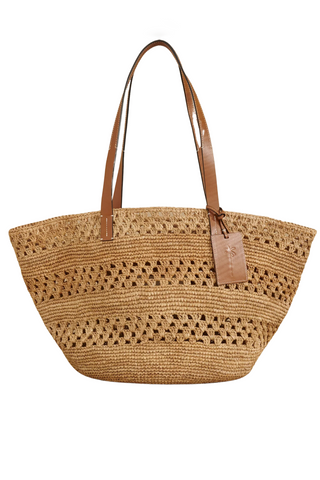 Weaving Raffia & Leather Basket Bag | Tan
