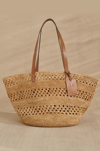 Weaving Raffia & Leather Basket Bag | Tan